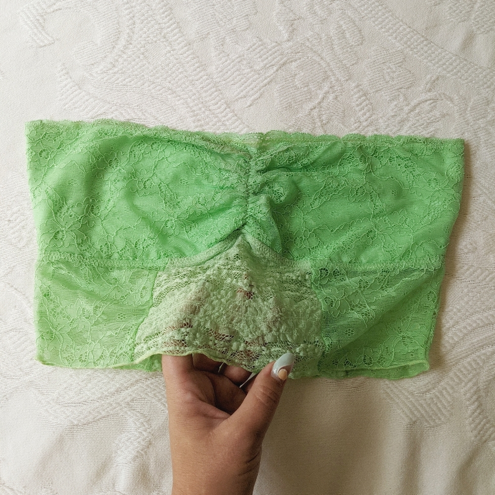FREE PEOPLE - Intimately FP Galloon Lace Green Scalloped Cropped Bandeau Bra L - Picture 4 of 11